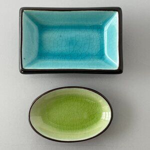 World Market Sauce Dishes / Trinket Tray 1 Green Oval 1 Rectangular Turquoise